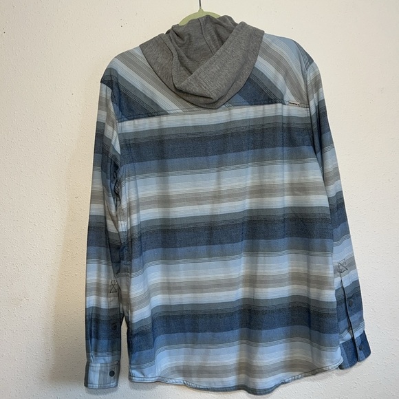 Simms Blue and Gray Hooded Stripped Shacket Size Large - Picture 2 of 16